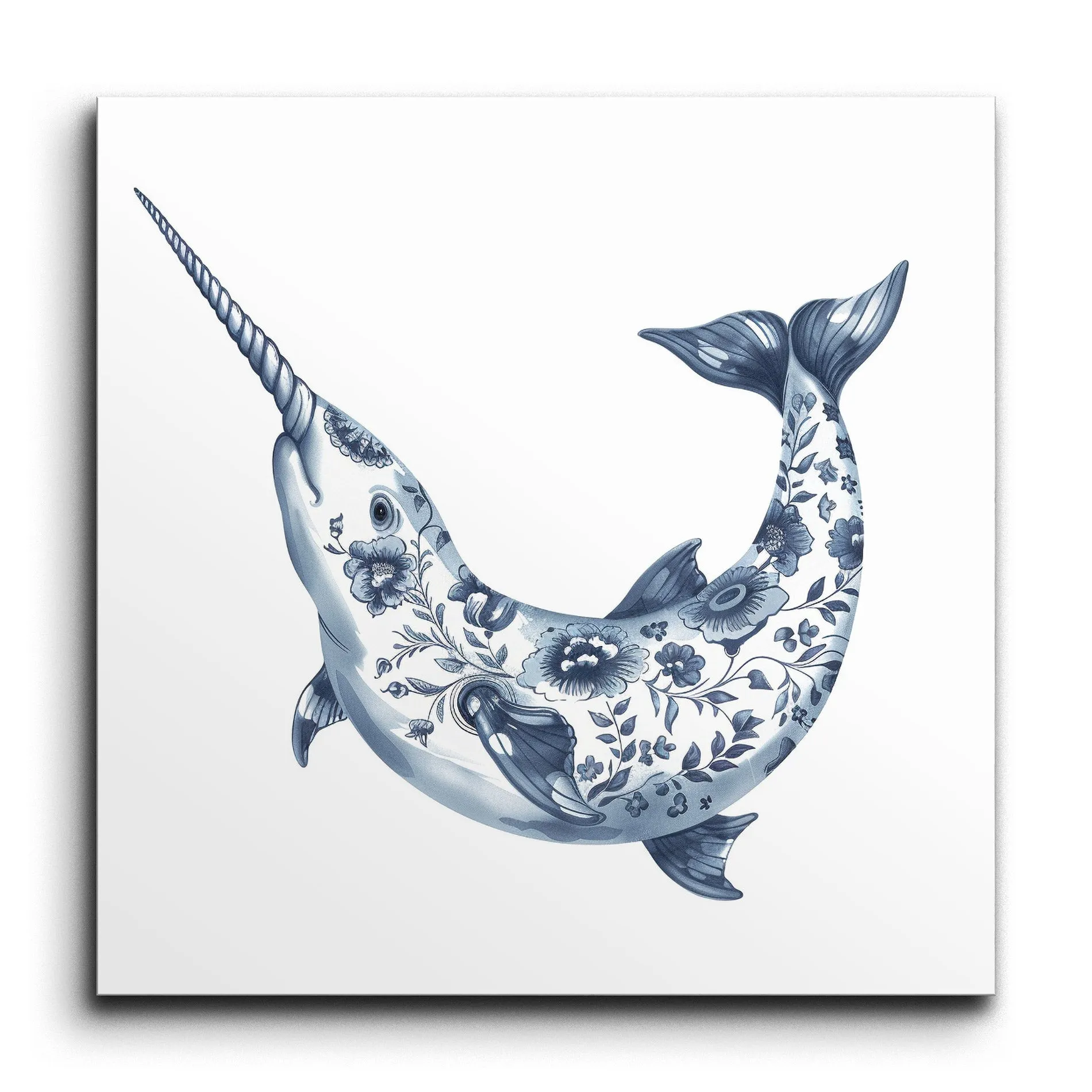 Porcelain Narwhal: Blue Floral Elegance