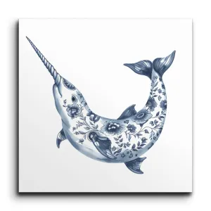 Porcelain Narwhal: Blue Floral Elegance