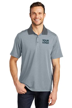 Port Authority Fine Stripe Branded Performance Polos, White/ Shadow Grey