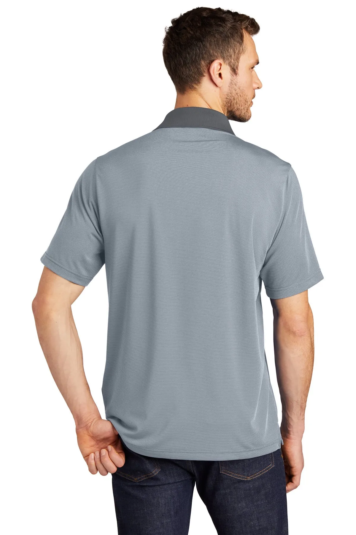 Port Authority Fine Stripe Branded Performance Polos, White/ Shadow Grey