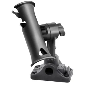 RAM Mount RAM Tube Jr. Fishing Rod Holder, Standard 4in Length Post Spline & Combo Bulkhead/Flat Surface Base with Plunger