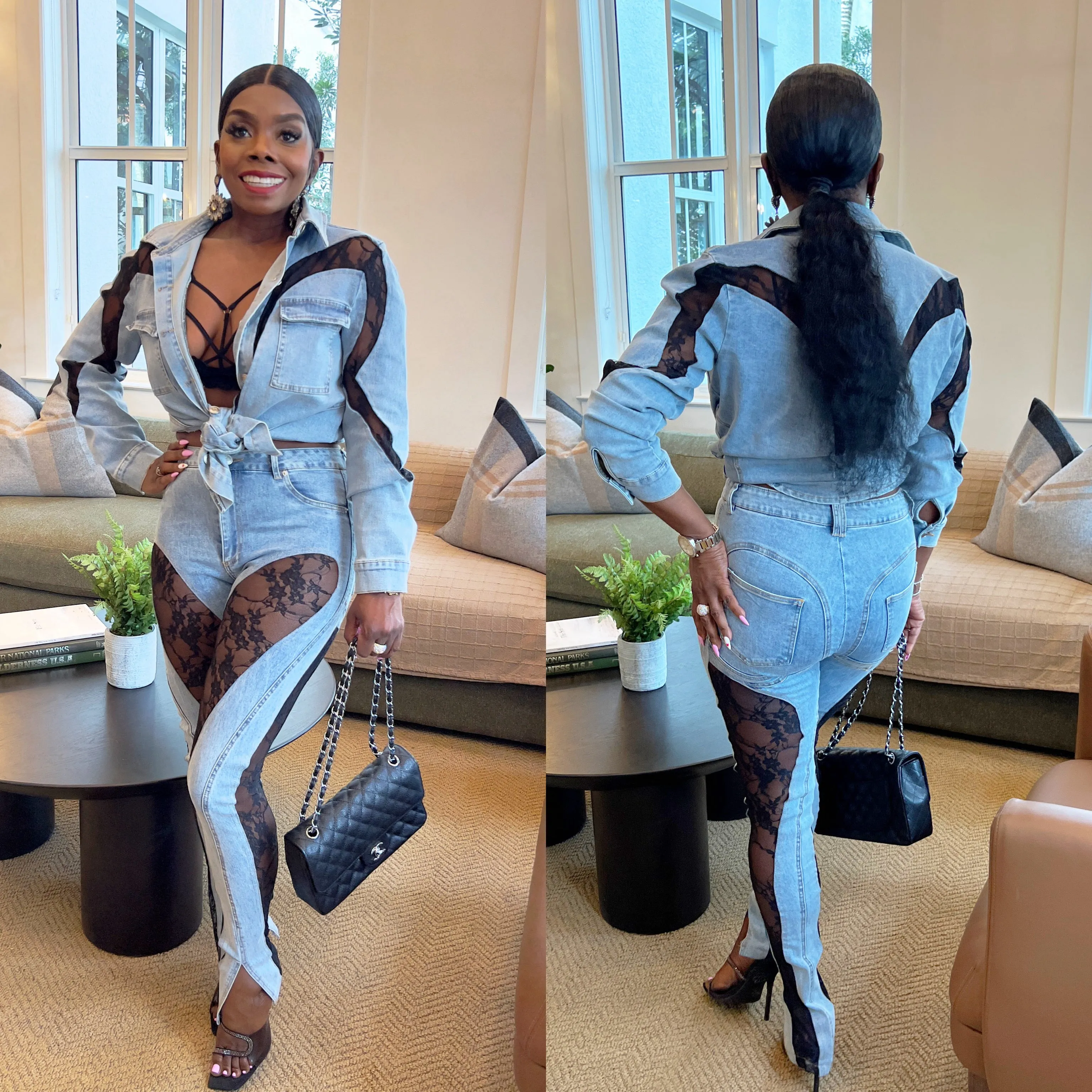Rebecca Denim And Lace Set