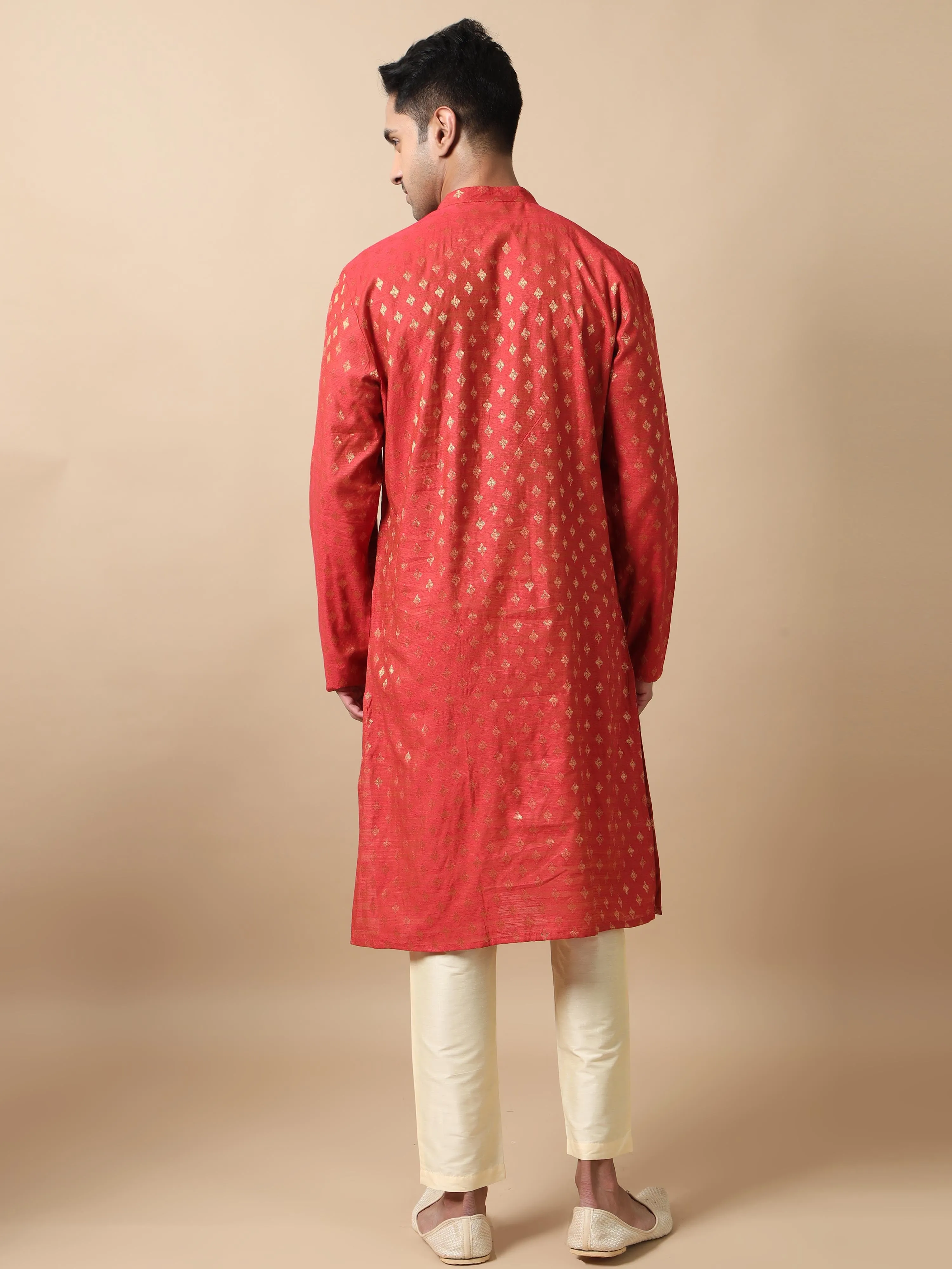 Red Banarasi Buta Long Kurta