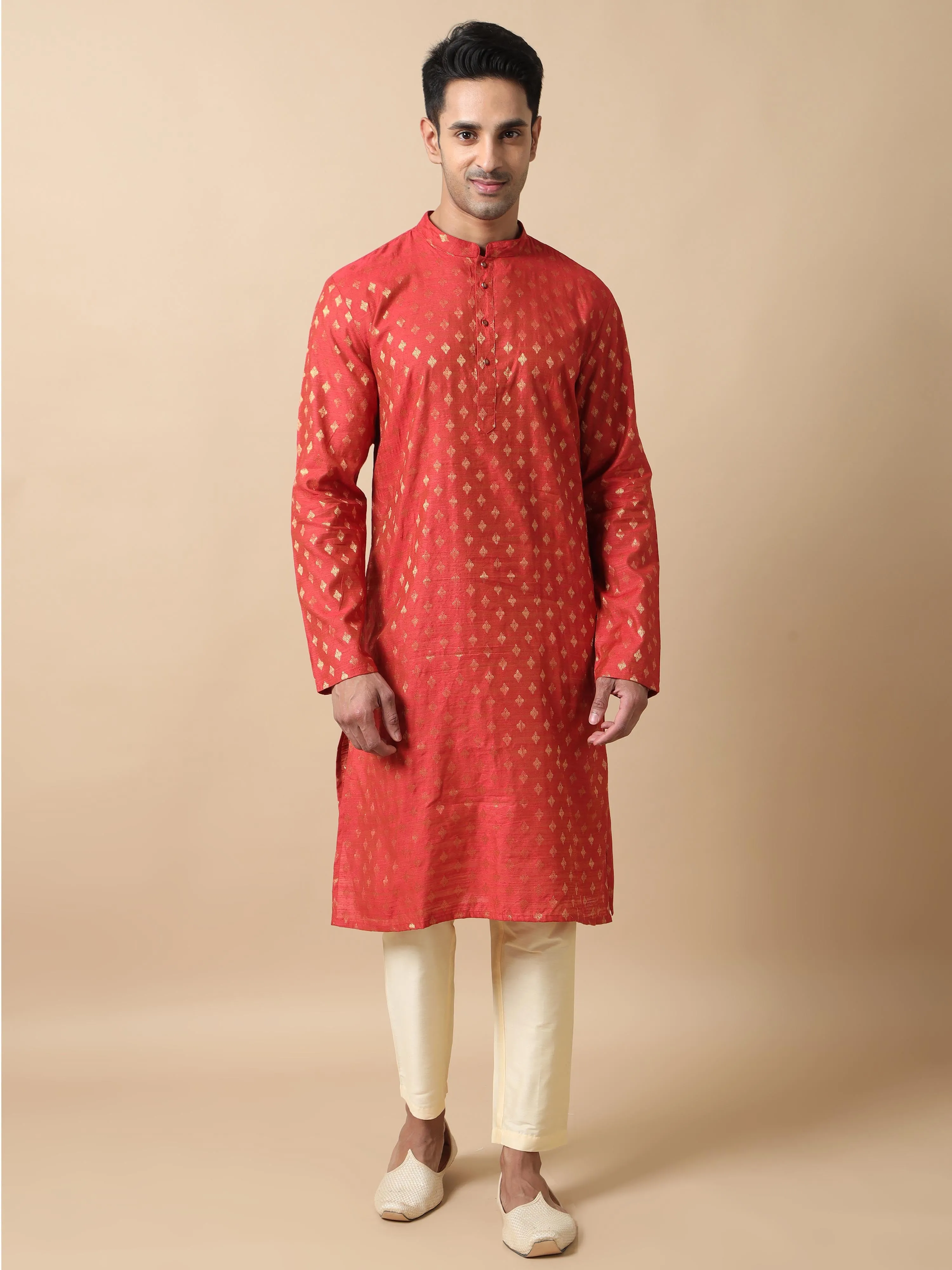 Red Banarasi Buta Long Kurta