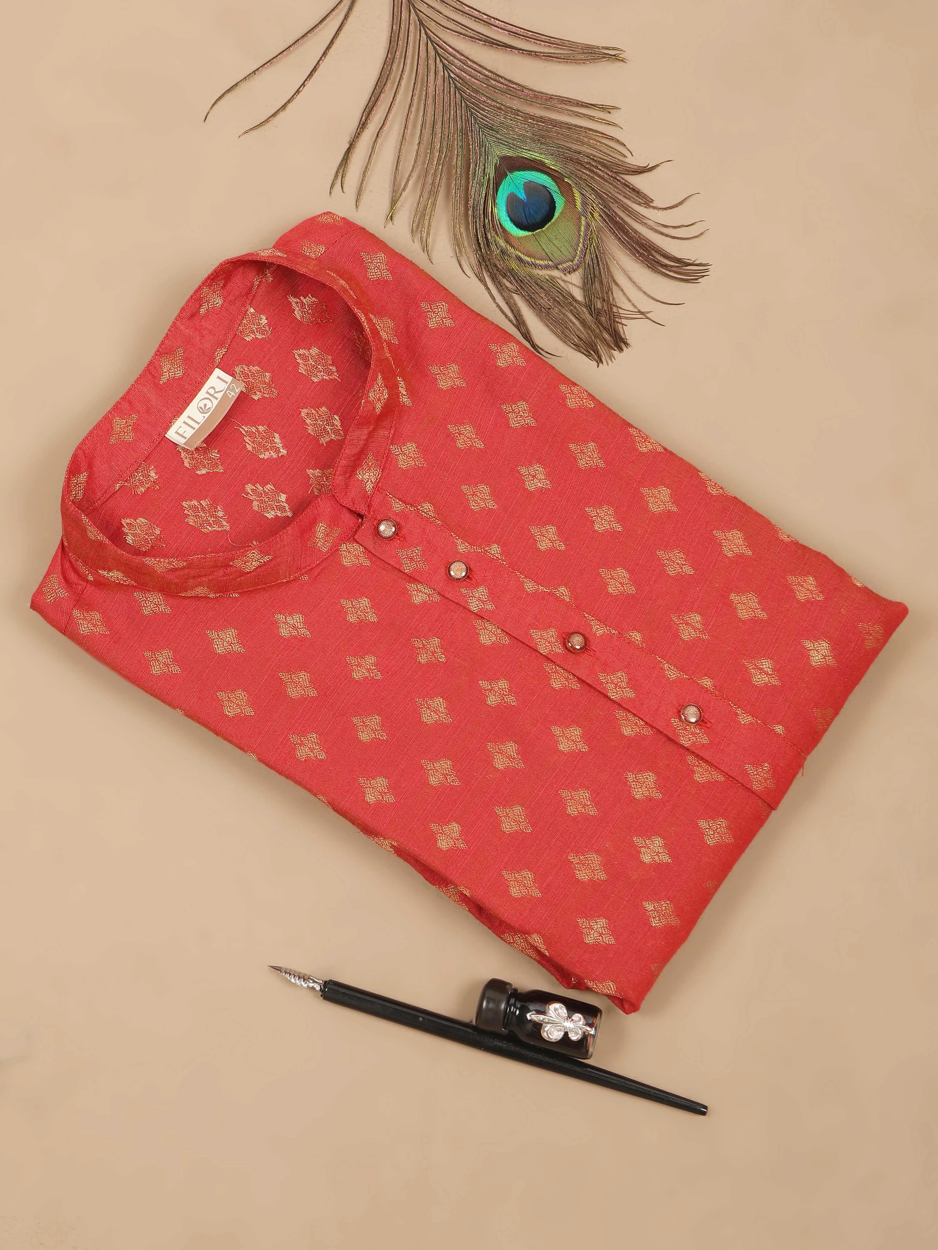 Red Banarasi Buta Long Kurta