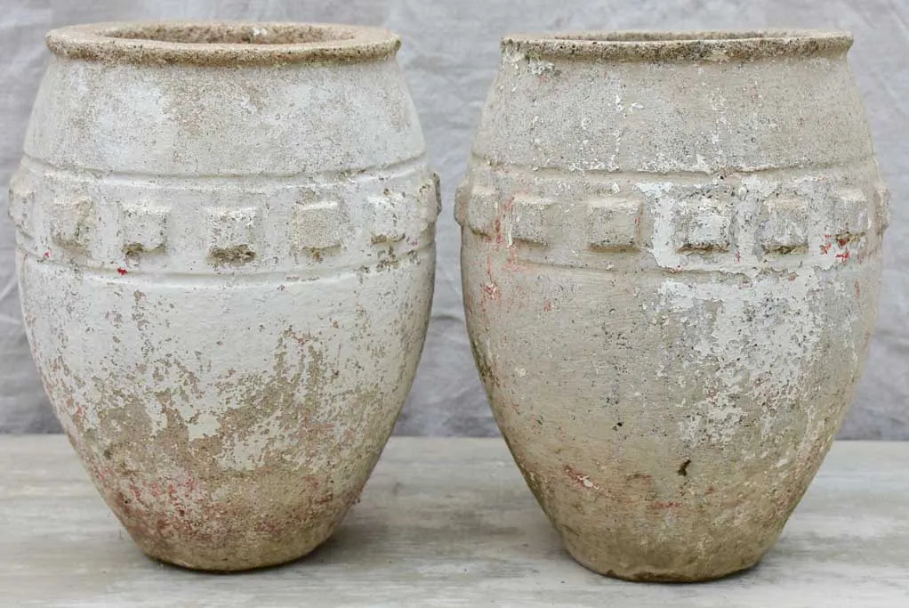 RESERVED AM Pair of mid-century concrete garden planters - 13¾" high