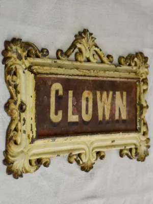 RESERVED JS 'Clown' antique French horse stable nameplate