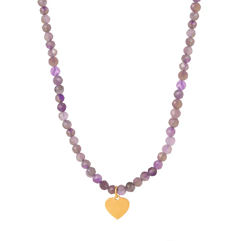Retro Luxury Handmade Beaded Love Pendant Necklace with Natural Cut Stones