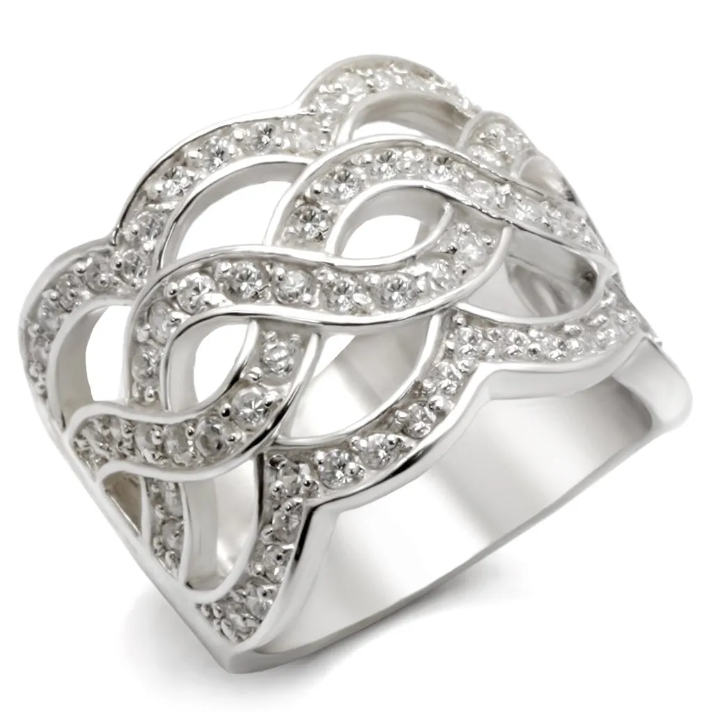 Rhodium 925 Sterling Silver Ring with AAA Grade CZ in Clear for Women Style LOA553