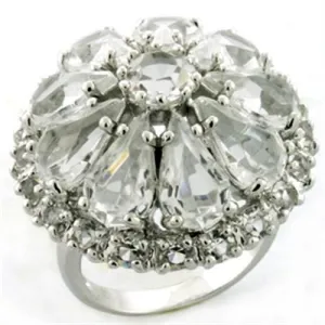 Rhodium Brass Ring with AAA Grade CZ in Clear for Women Style LOA739