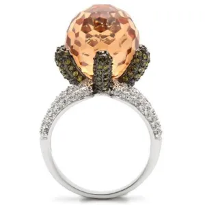 Rhodium   Ruthenium Brass Ring with AAA Grade CZ in Champagne for Women Style 0W021
