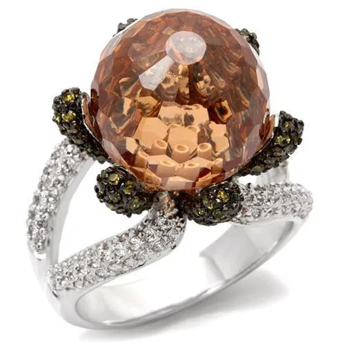 Rhodium   Ruthenium Brass Ring with AAA Grade CZ in Champagne for Women Style 0W021