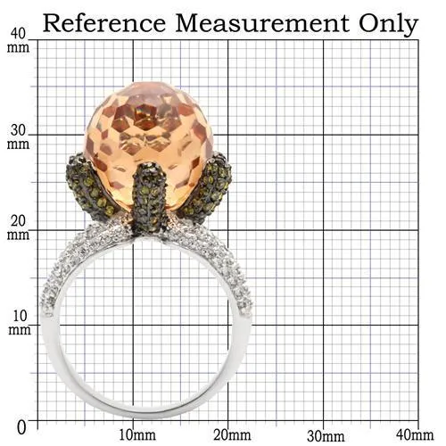 Rhodium   Ruthenium Brass Ring with AAA Grade CZ in Champagne for Women Style 0W021
