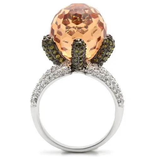 Rhodium   Ruthenium Brass Ring with AAA Grade CZ in Champagne for Women Style 0W021