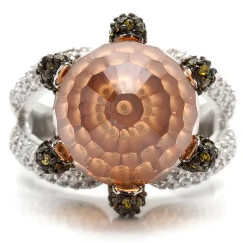 Rhodium   Ruthenium Brass Ring with AAA Grade CZ in Champagne for Women Style 0W021