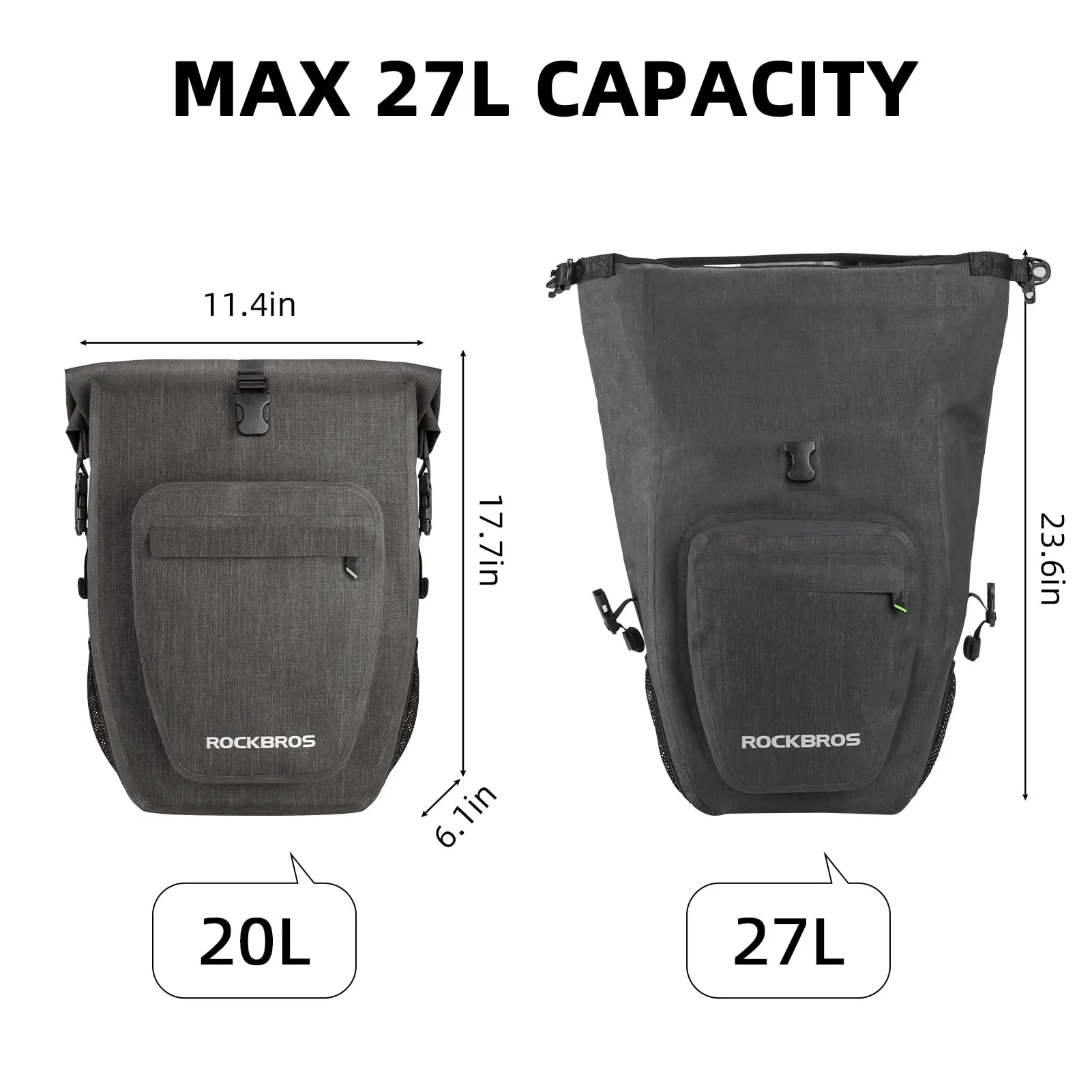 ROCKBROS 27L Waterproof Bike Pannier Bag  Grocery Touring Cycling Large Capacity Rear Rack Bag