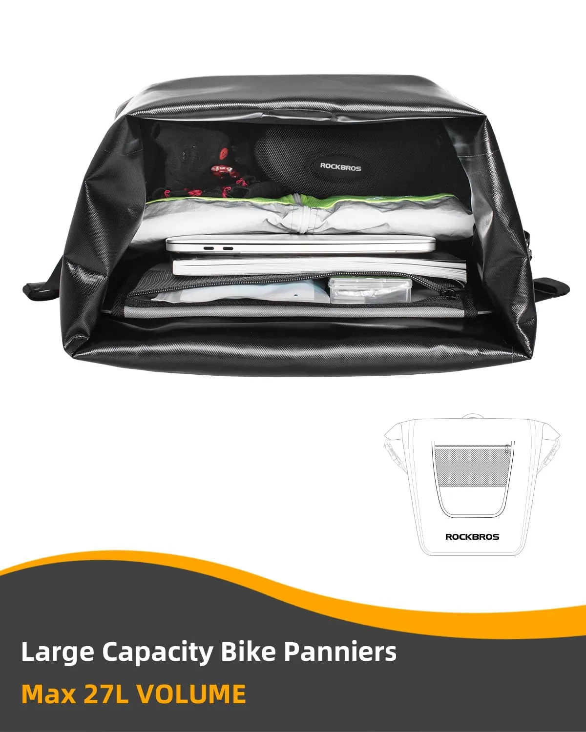ROCKBROS 27L Waterproof Bike Pannier Bag  Grocery Touring Cycling Large Capacity Rear Rack Bag