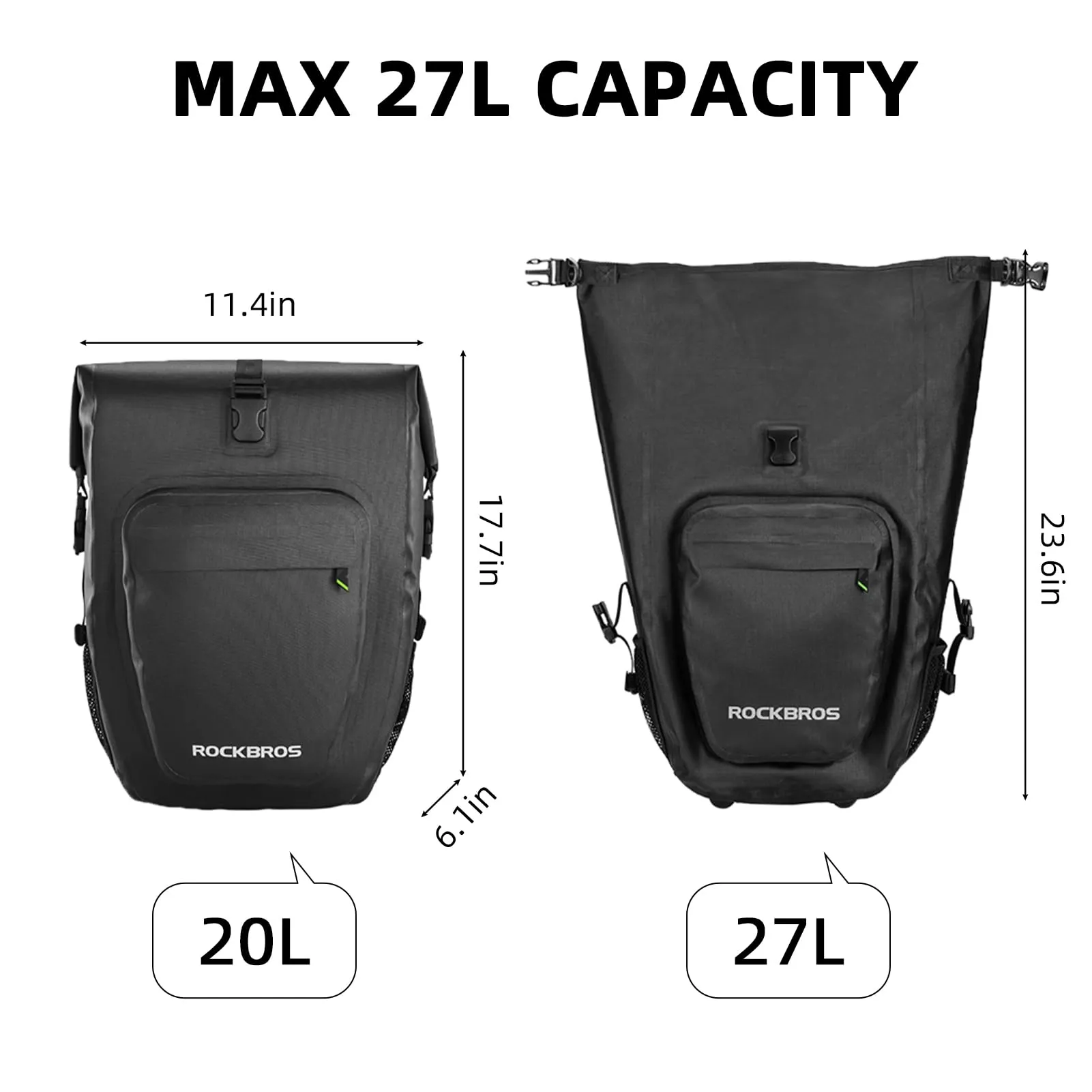 ROCKBROS 27L Waterproof Bike Pannier Bag  Grocery Touring Cycling Large Capacity Rear Rack Bag