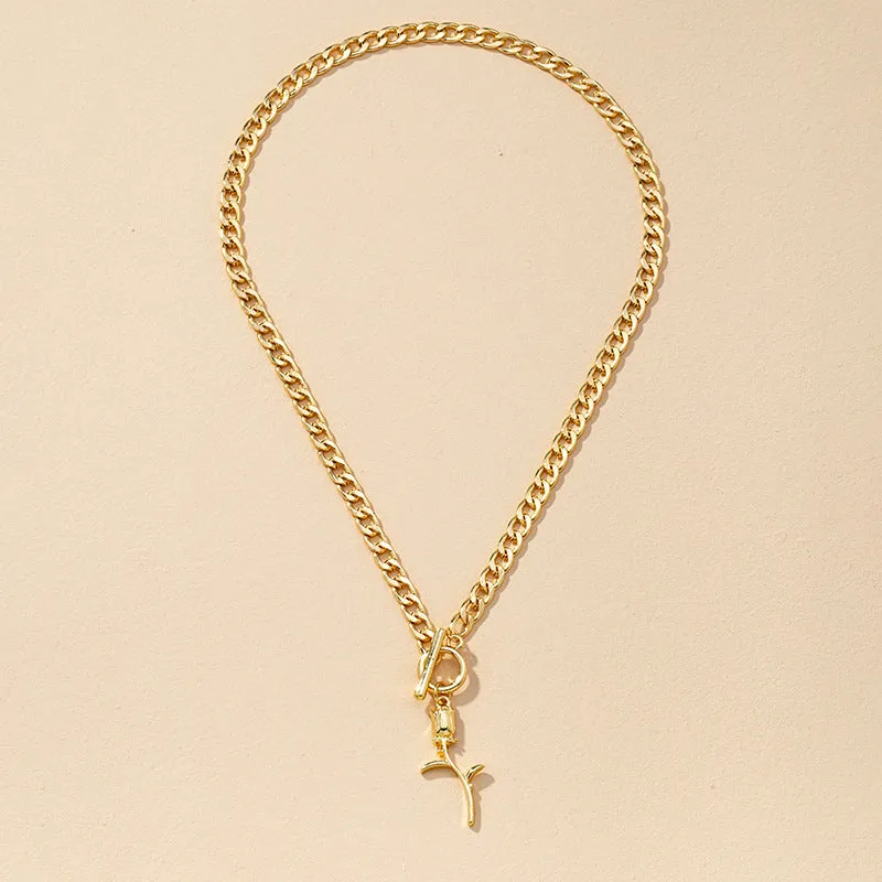 Rose Gold Cross Pendant Necklace with Metal Chain - Vienna Verve Collection