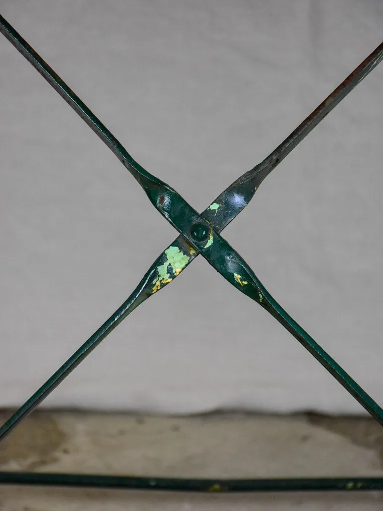 Round antique French folding garden table with green paint finish