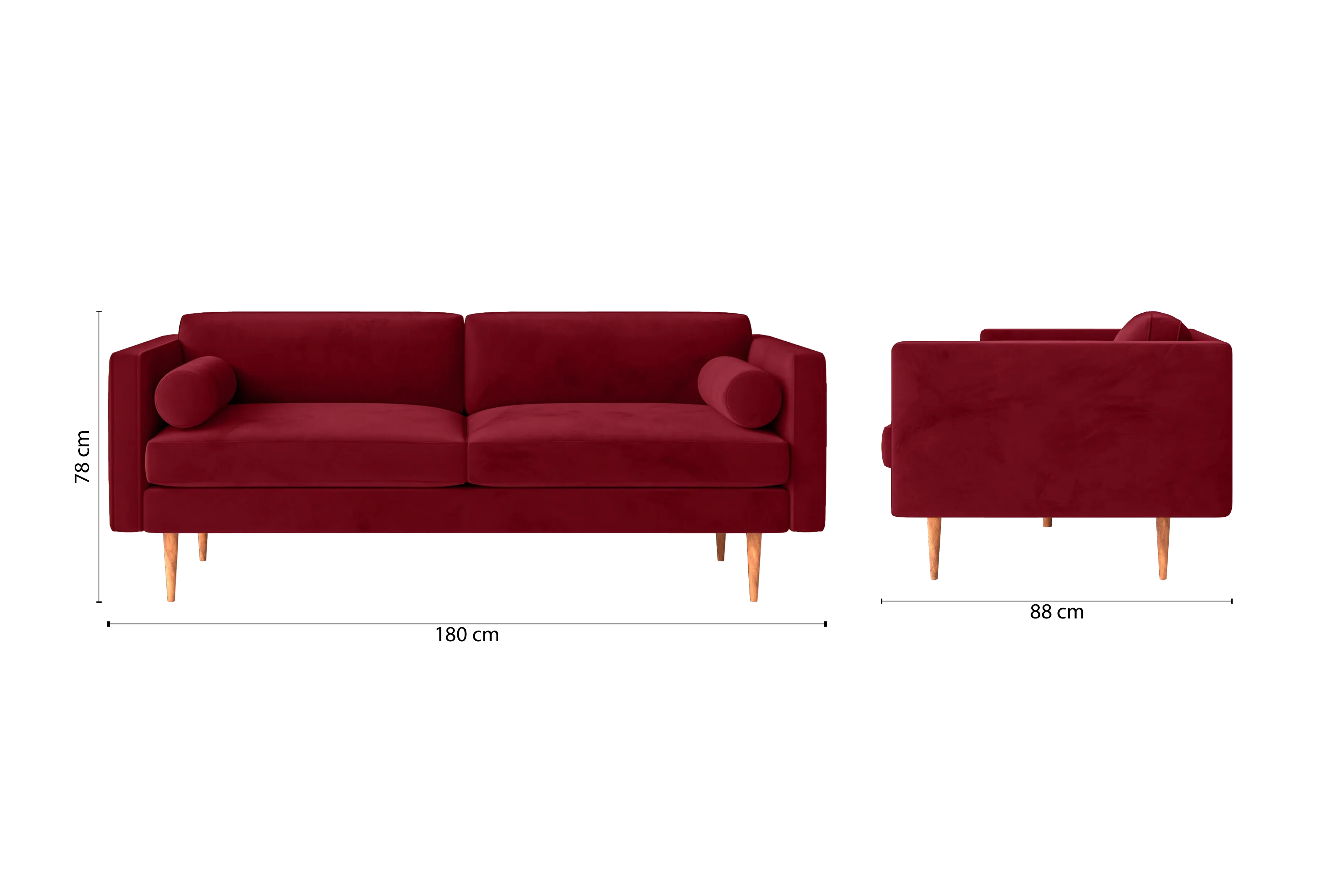 Salerno 2 Seater Sofa Red Velvet