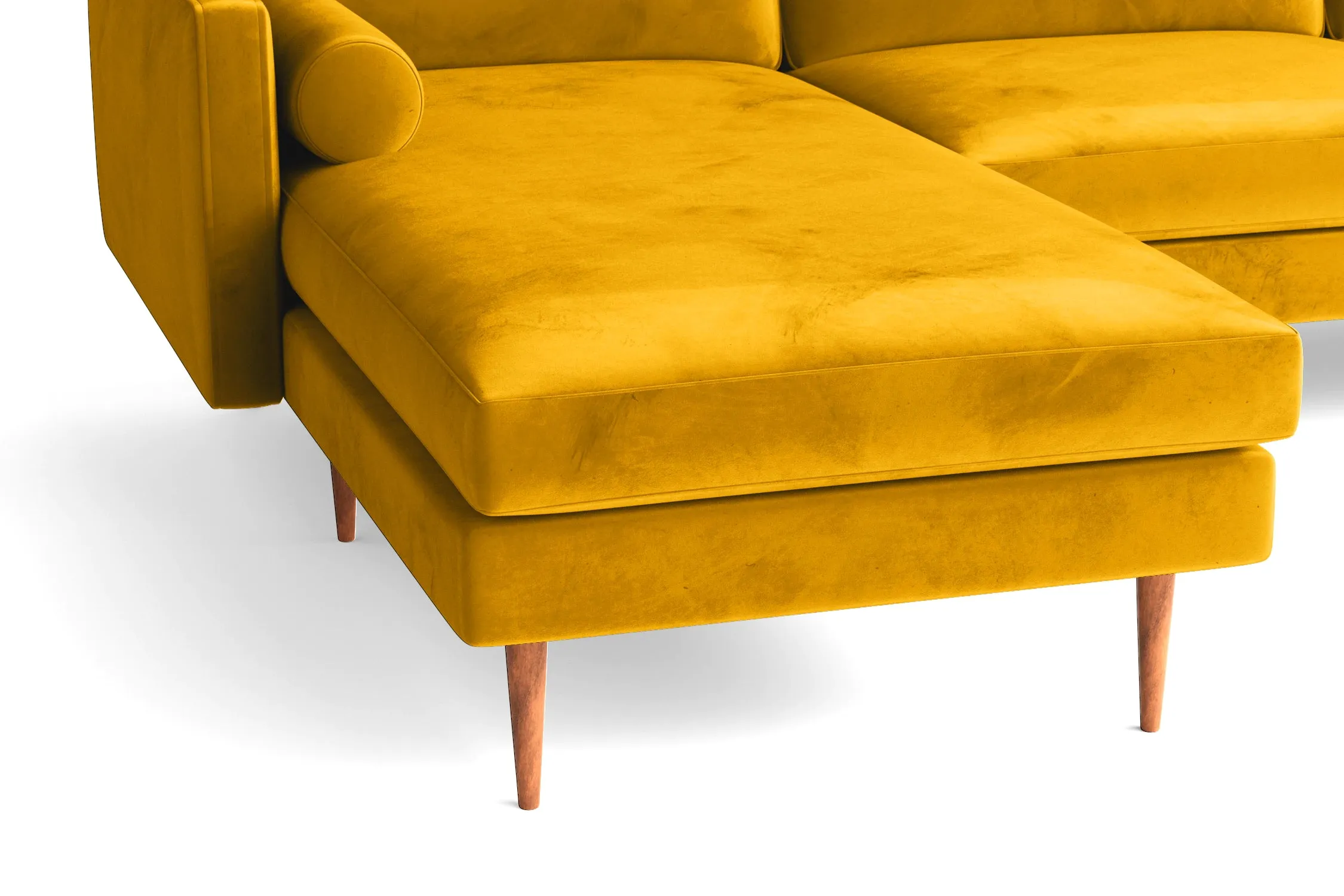 Salerno 3 Seater Left Hand Facing Chaise Lounge Corner Sofa Yellow Velvet