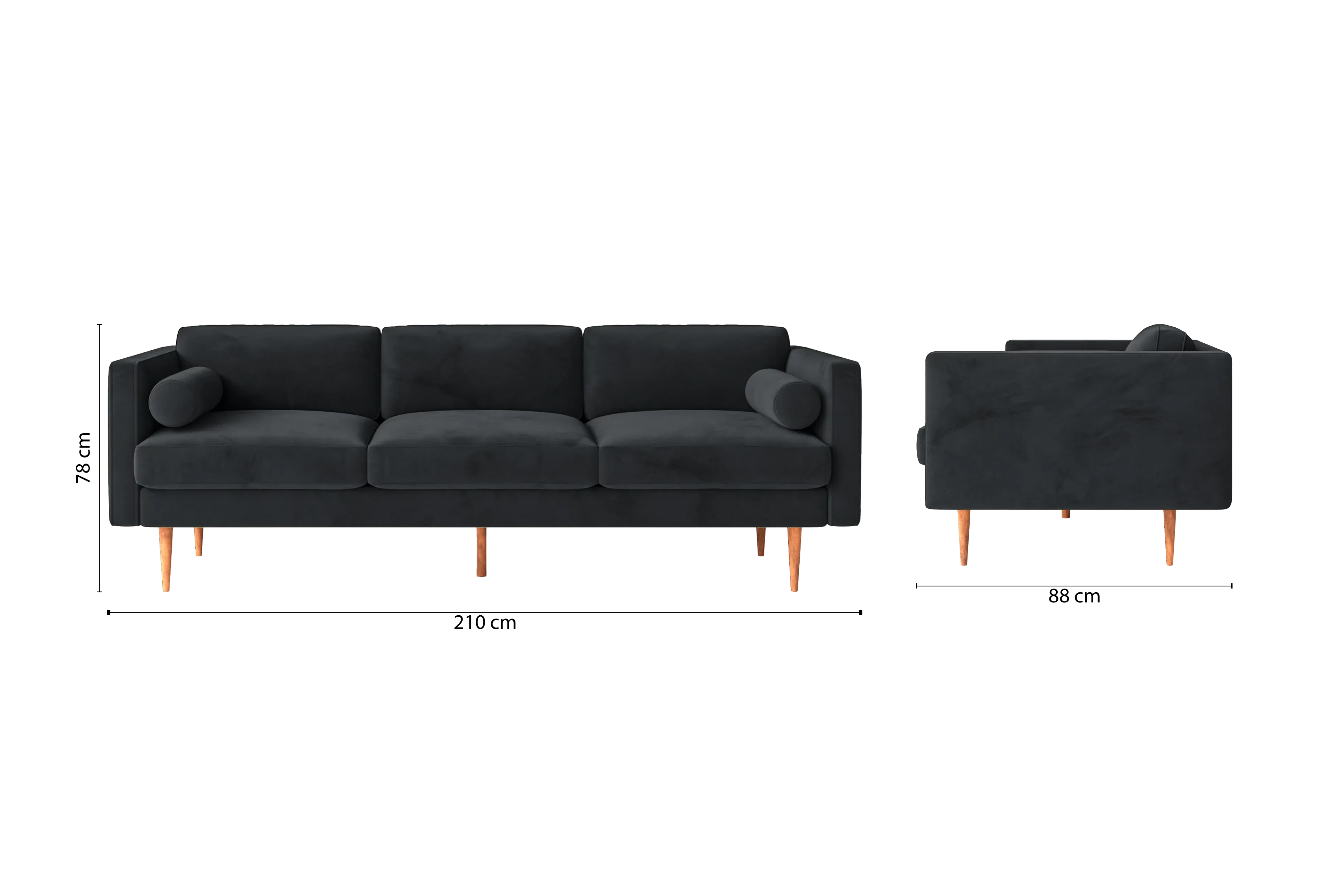 Salerno 3 Seater Sofa Dark Grey Velvet