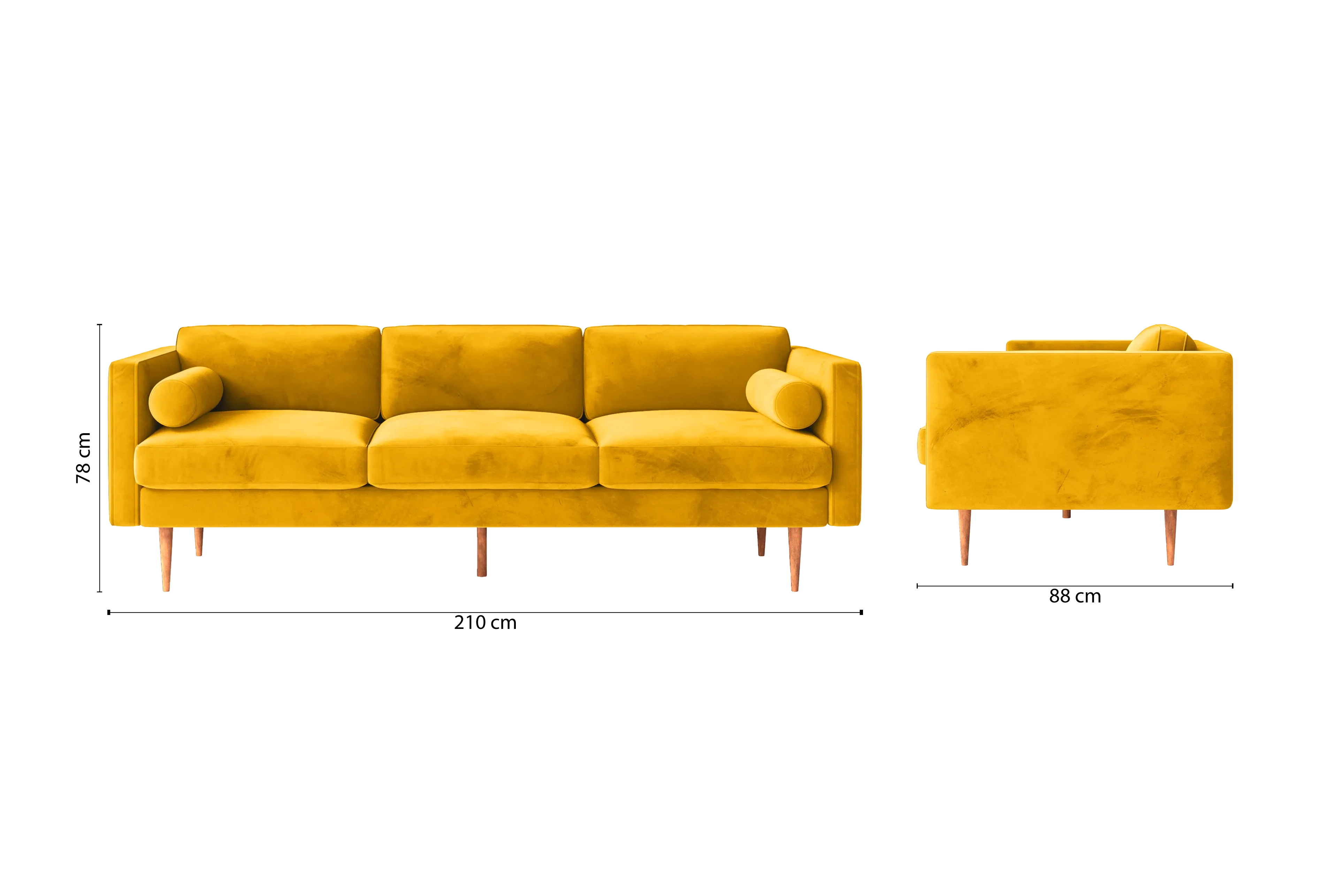 Salerno 3 Seater Sofa Yellow Velvet