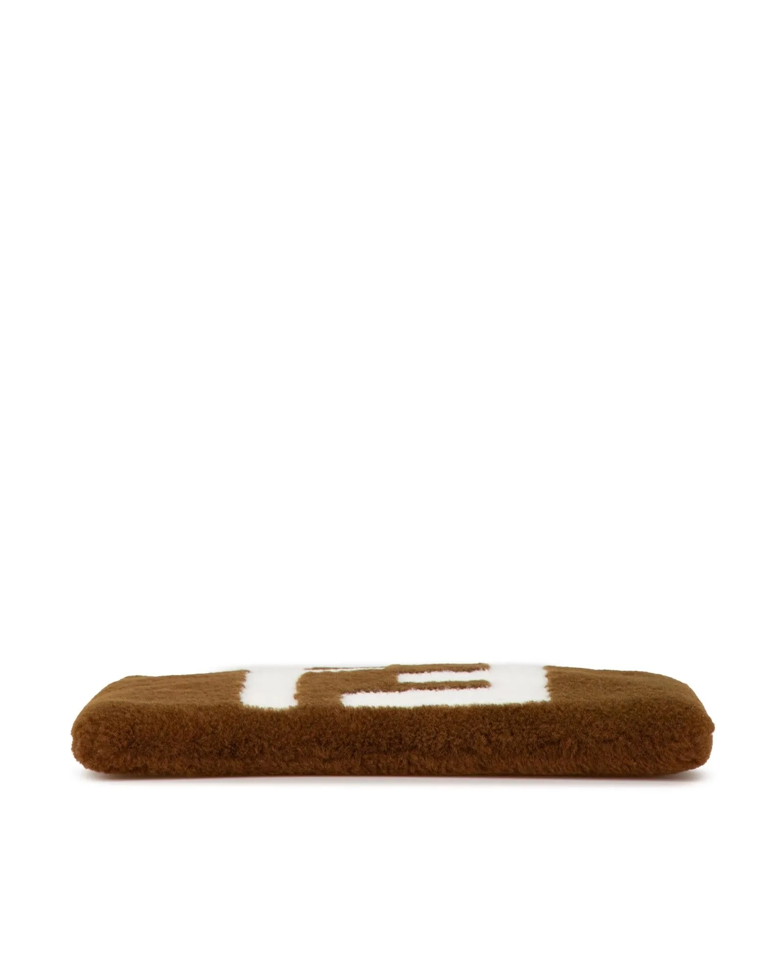 Shearling Flat Pouch with Leather Wrist Strap and Zip Closure