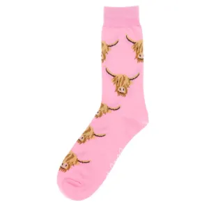 Shuttle Socks - Pink Highland Cow