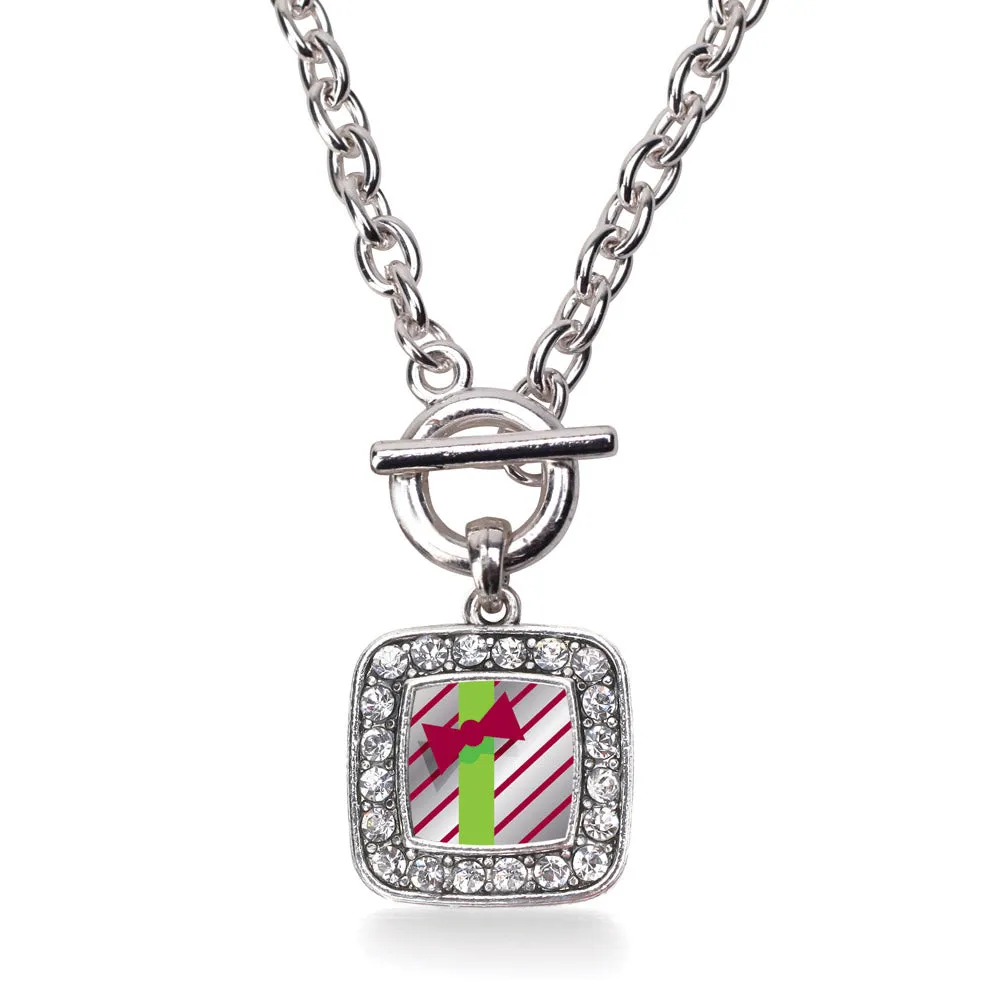 Silver Sparkling Present Square Charm Toggle Necklace