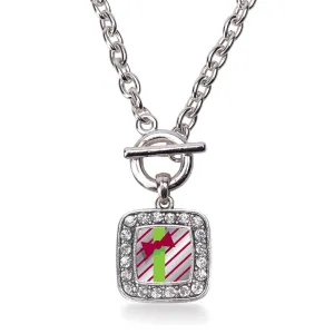 Silver Sparkling Present Square Charm Toggle Necklace