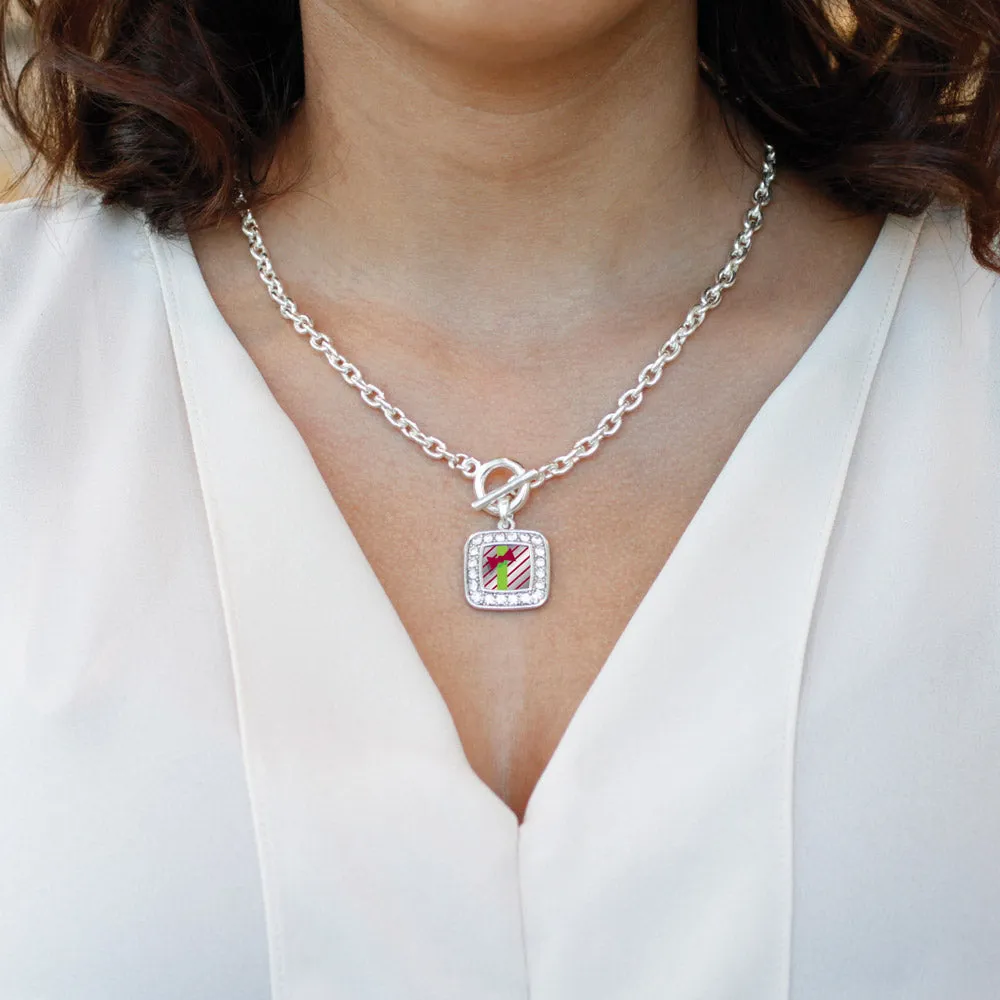 Silver Sparkling Present Square Charm Toggle Necklace