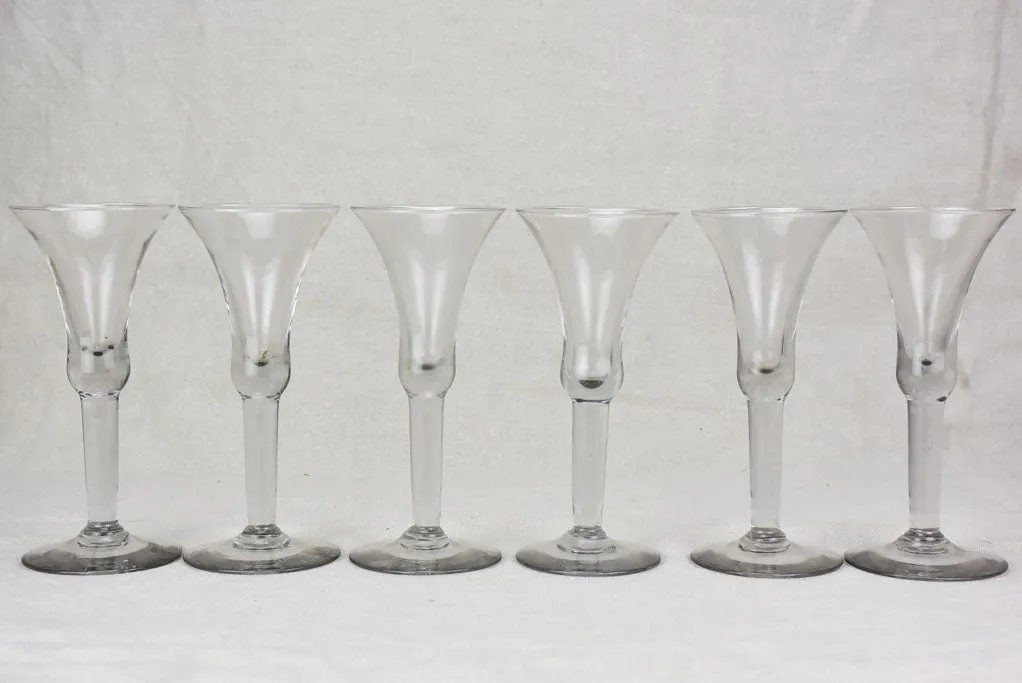 Six antique French wine glasses - hand blown