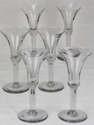 Six antique French wine glasses - hand blown