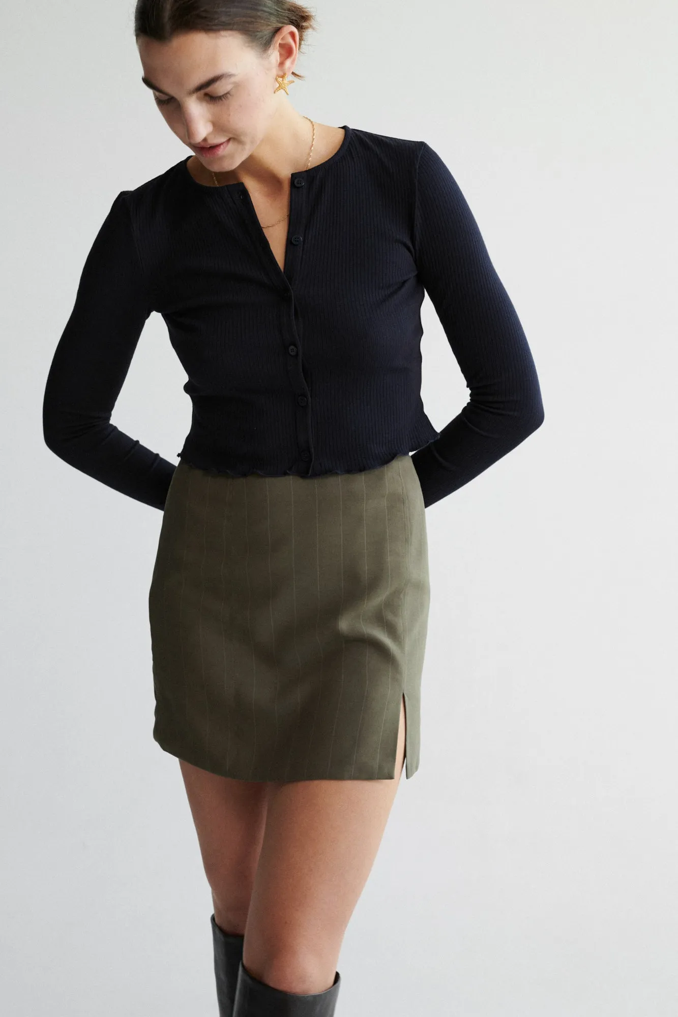Skirt in viscose and silk / 07 / 02 / vintage khaki