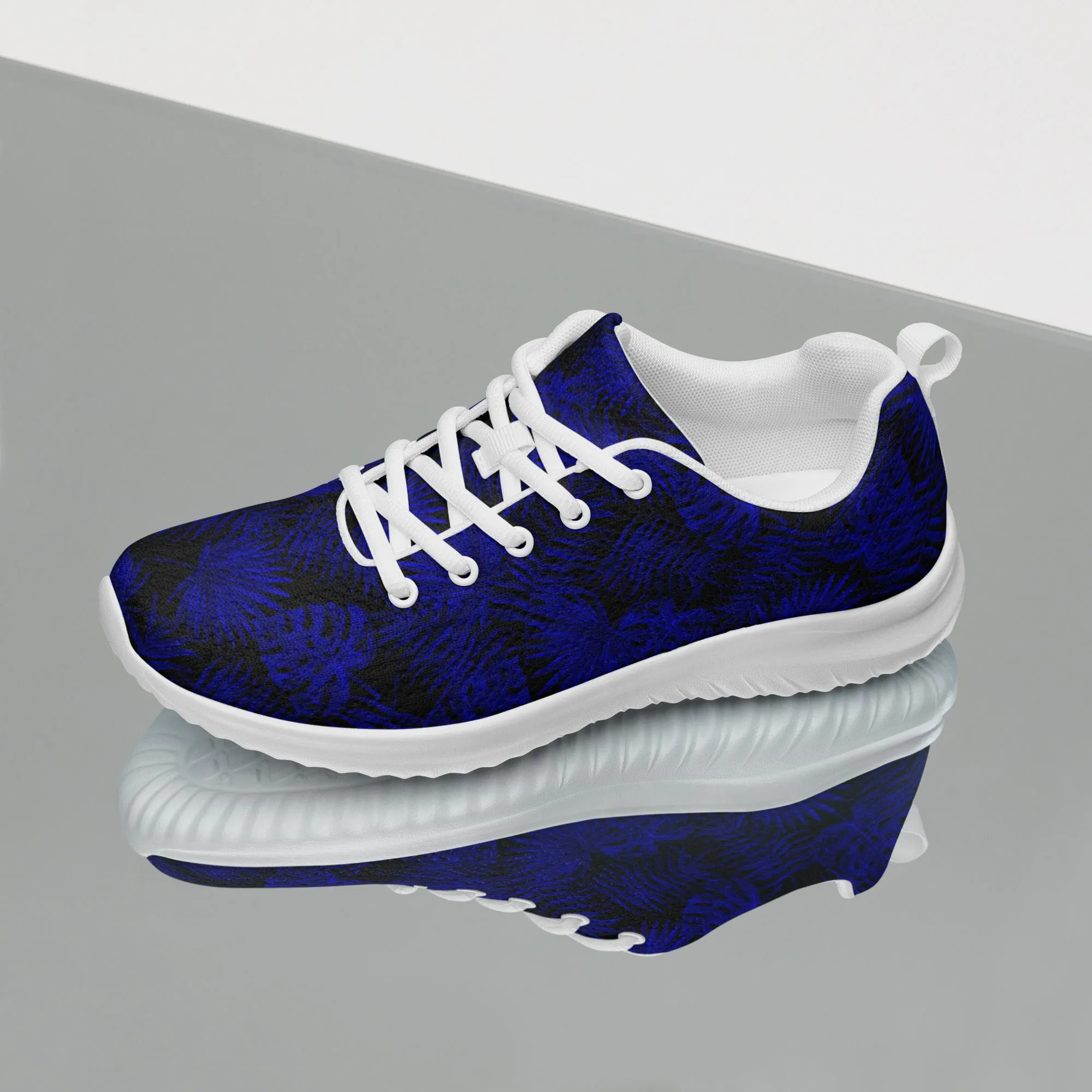 Snooty Fox Art Women’s Athletic Shoes - Dark Blue Palm Pattern