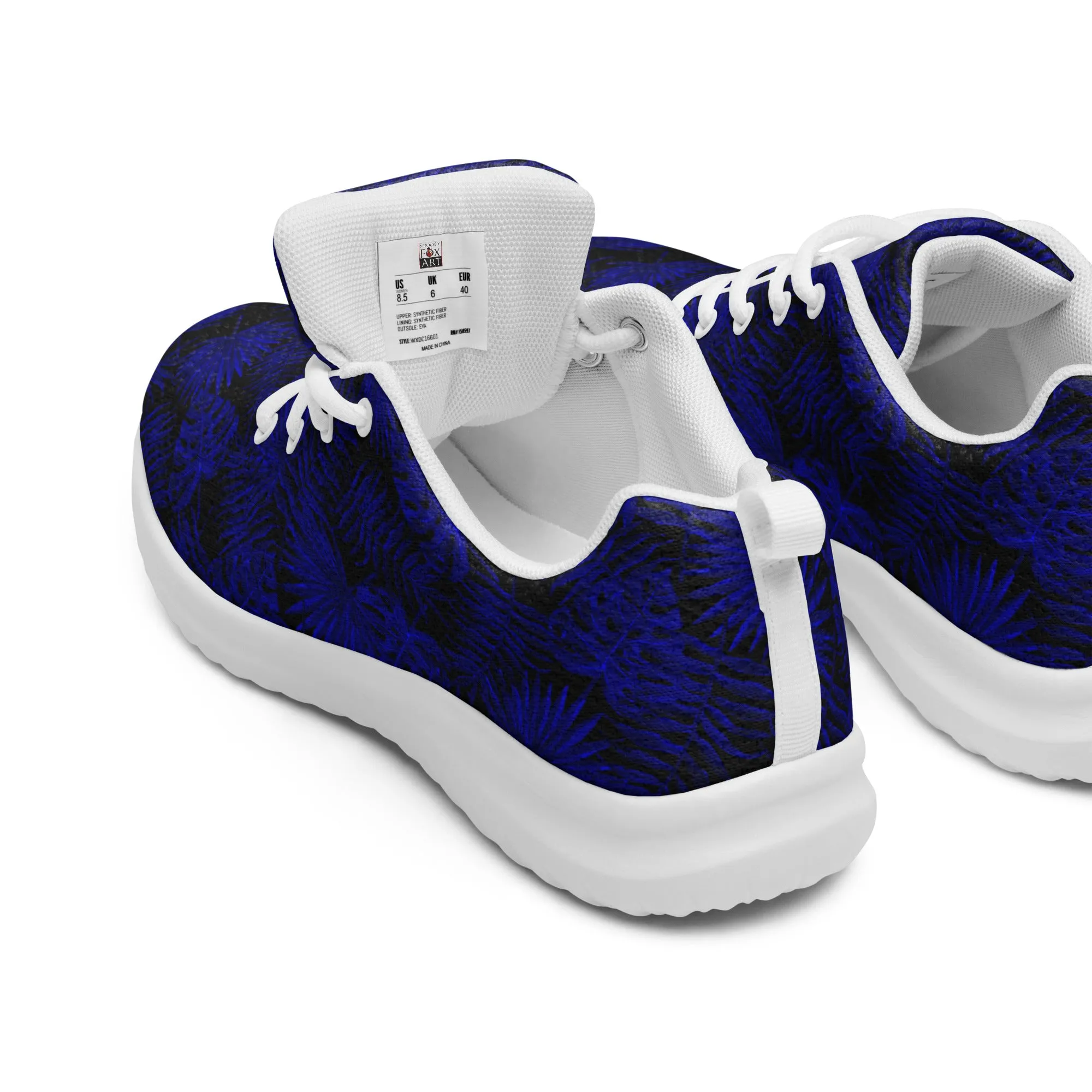 Snooty Fox Art Women’s Athletic Shoes - Dark Blue Palm Pattern
