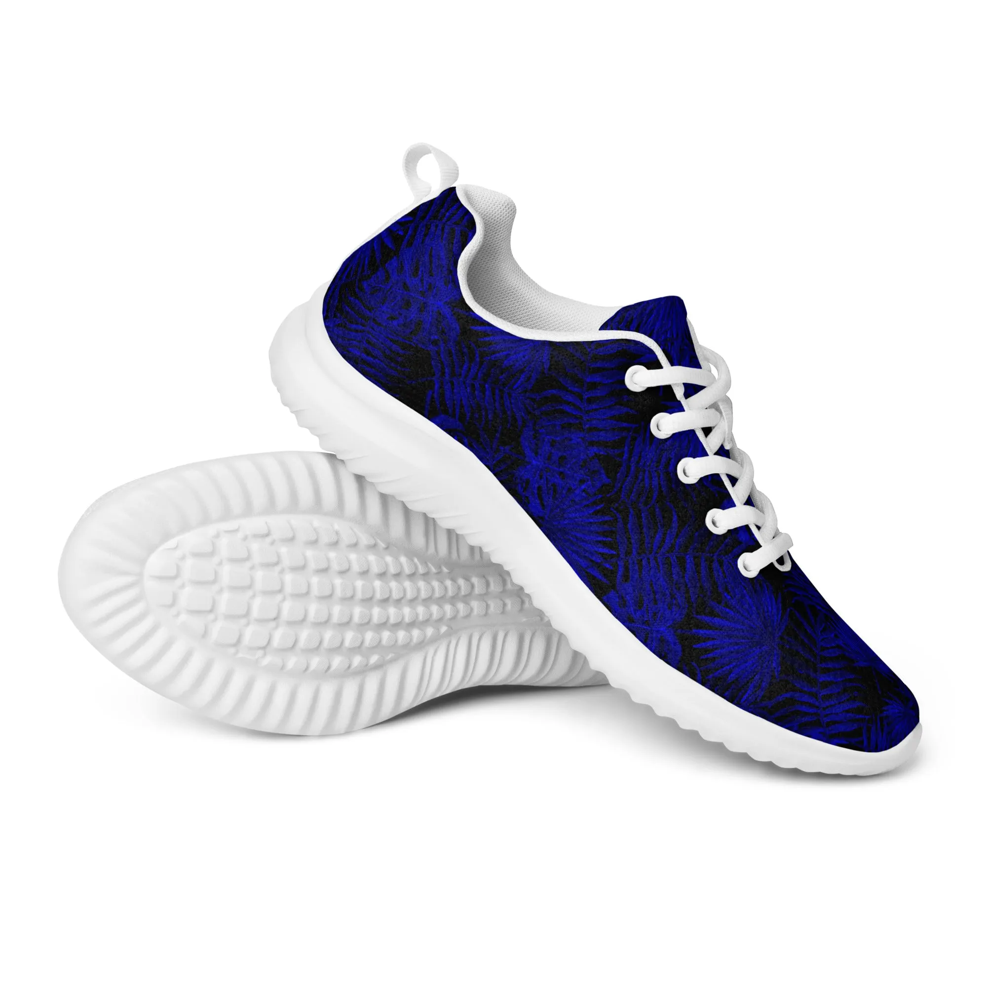 Snooty Fox Art Women’s Athletic Shoes - Dark Blue Palm Pattern