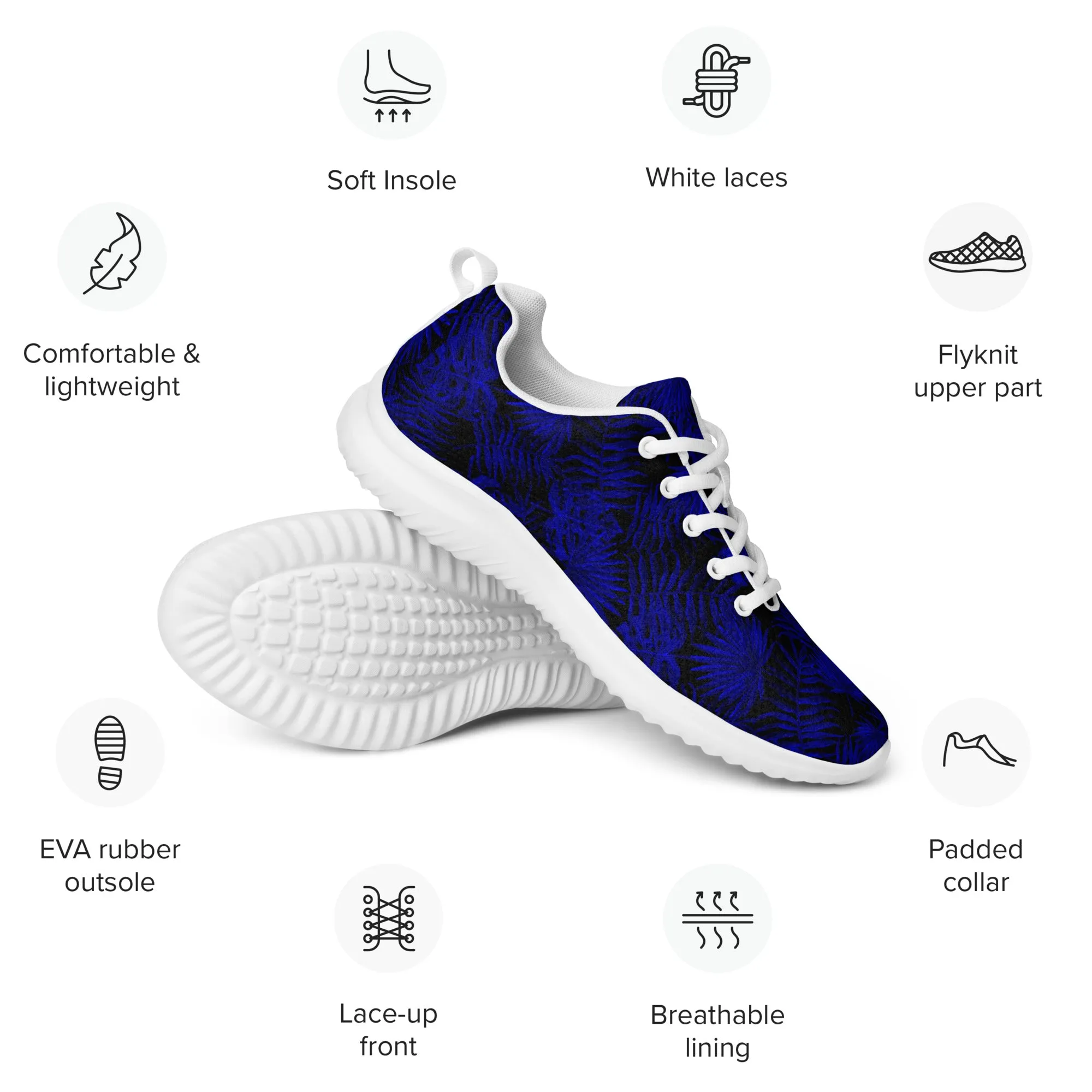 Snooty Fox Art Women’s Athletic Shoes - Dark Blue Palm Pattern
