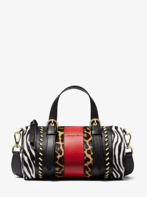 Stanton Medium Animal-Print Calf Hair and Leather Barrel Bag