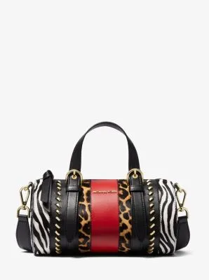 Stanton Medium Animal-Print Calf Hair and Leather Barrel Bag