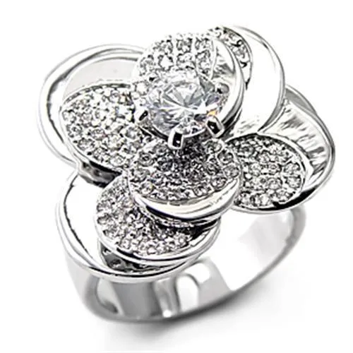 Sterling Silver Ring AAA GRD CZ Clear 7X184 for Women Style Rhodium