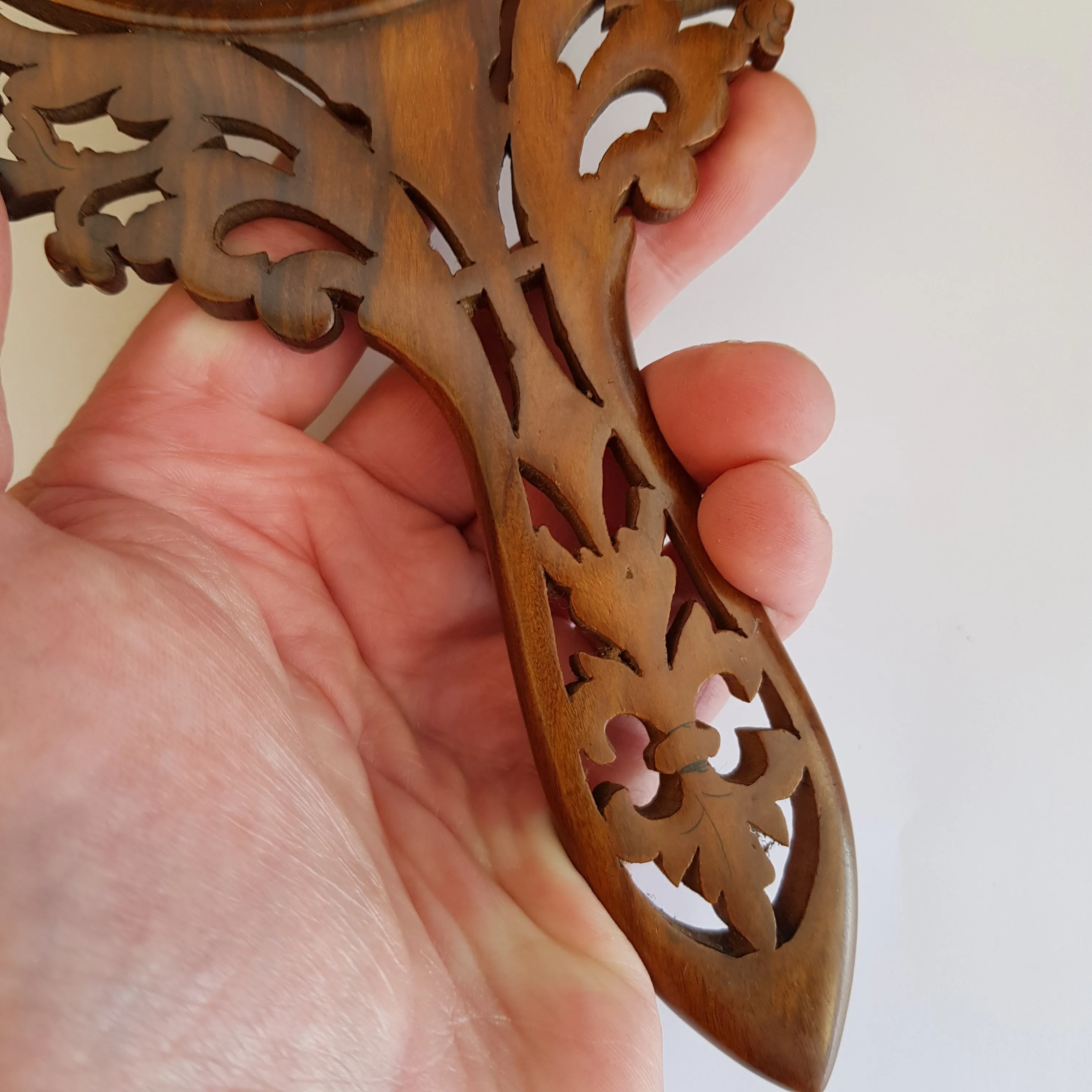 Superb Inlaid Carved Olivewood Sorrento Hand Mirror Antique Italy circa 1900