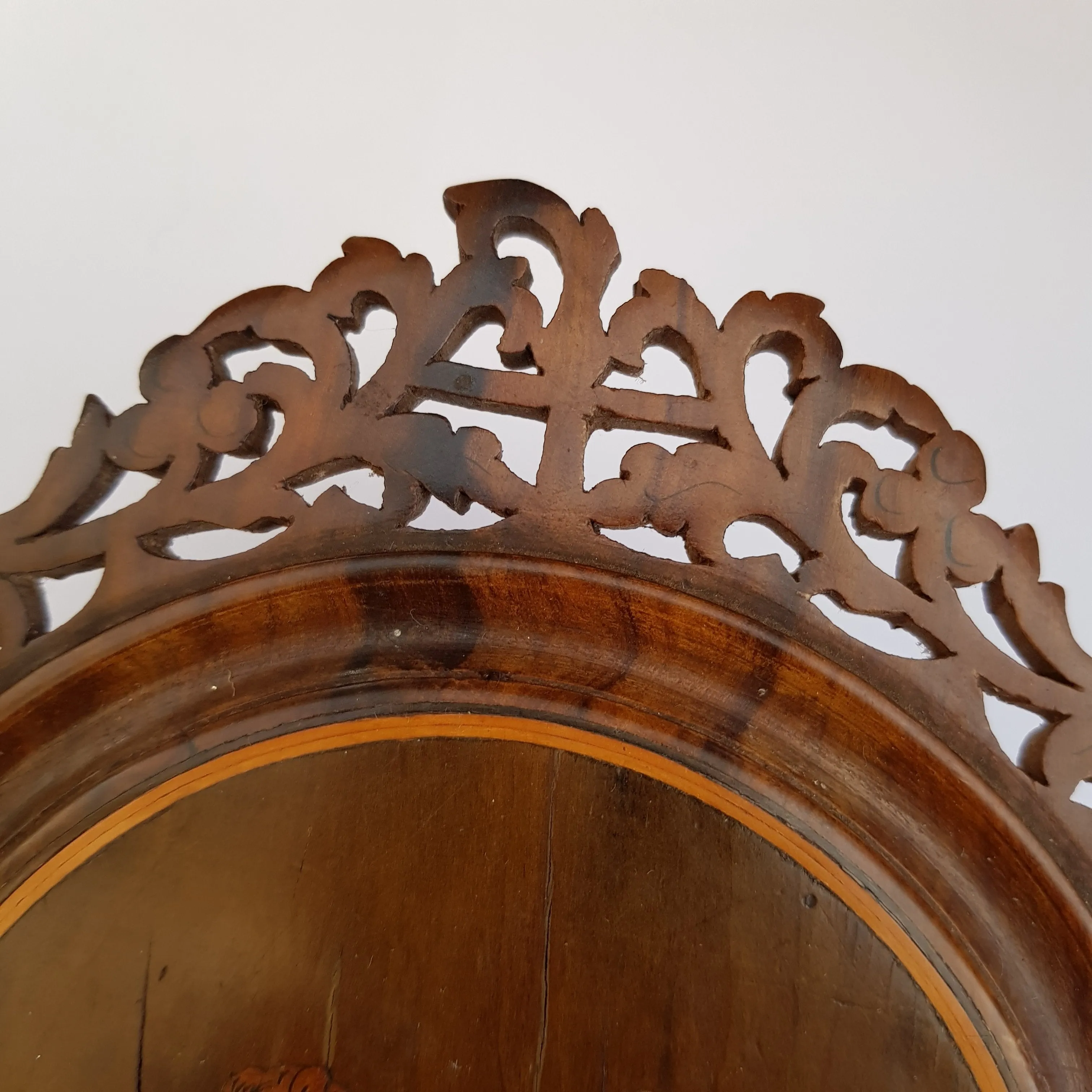 Superb Inlaid Carved Olivewood Sorrento Hand Mirror Antique Italy circa 1900
