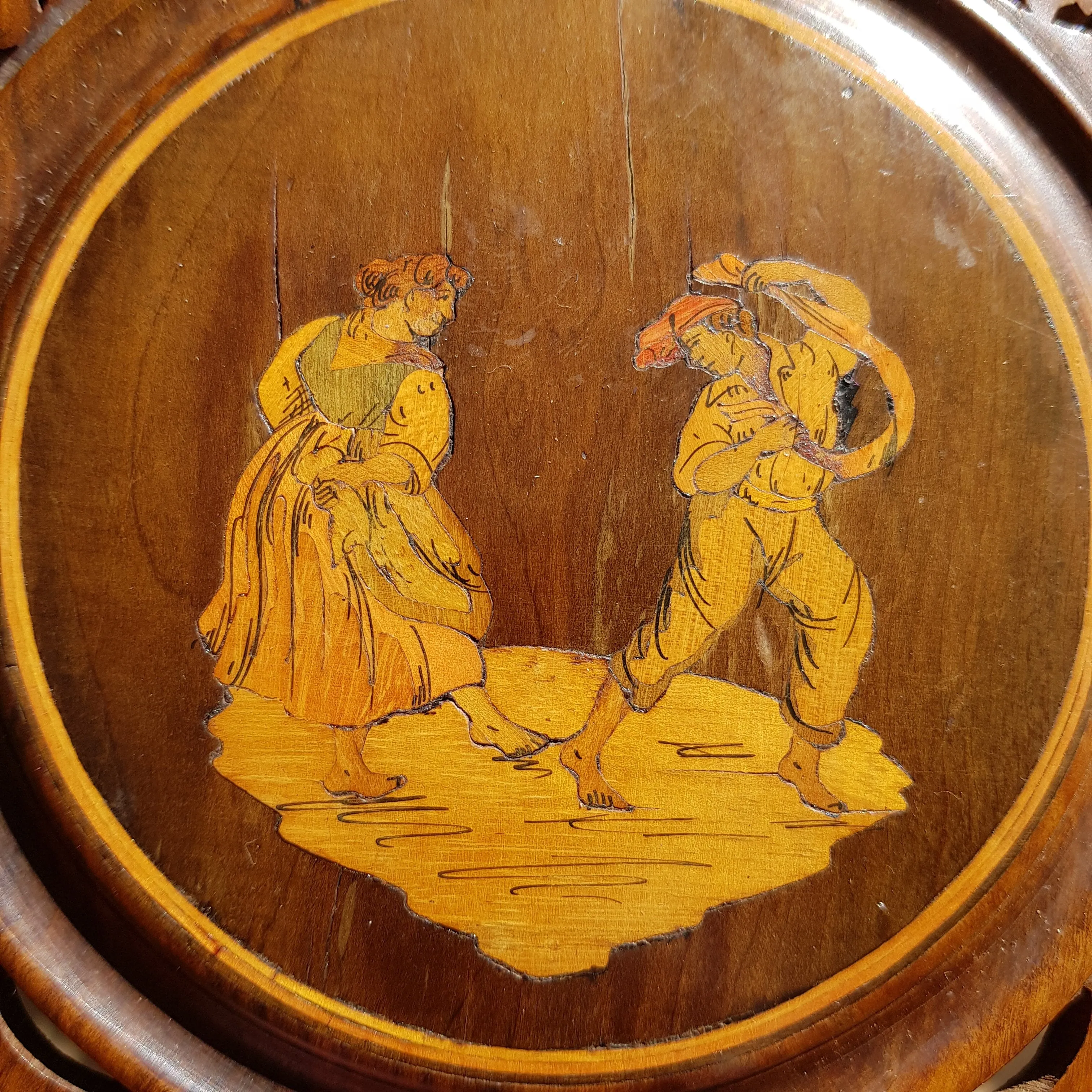 Superb Inlaid Carved Olivewood Sorrento Hand Mirror Antique Italy circa 1900