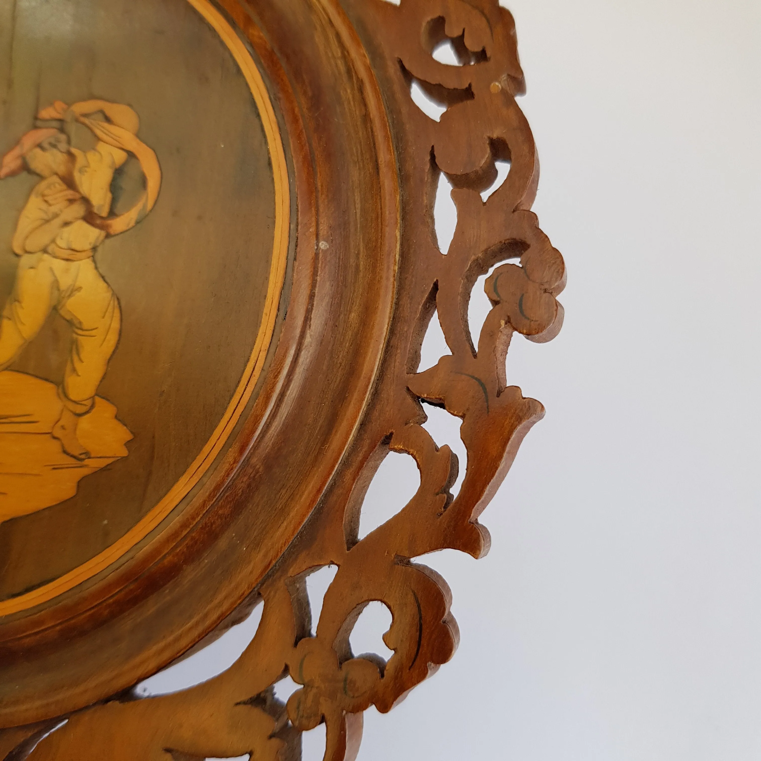 Superb Inlaid Carved Olivewood Sorrento Hand Mirror Antique Italy circa 1900