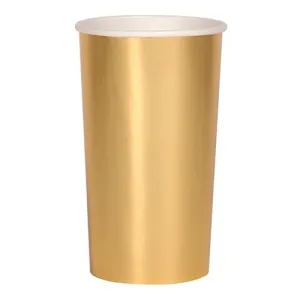 Tall Gold Party Cups, Set of 8 Meri Meri Beautiful Basics Highball Shiny Gold Paper Cups, Holds 14 Oz