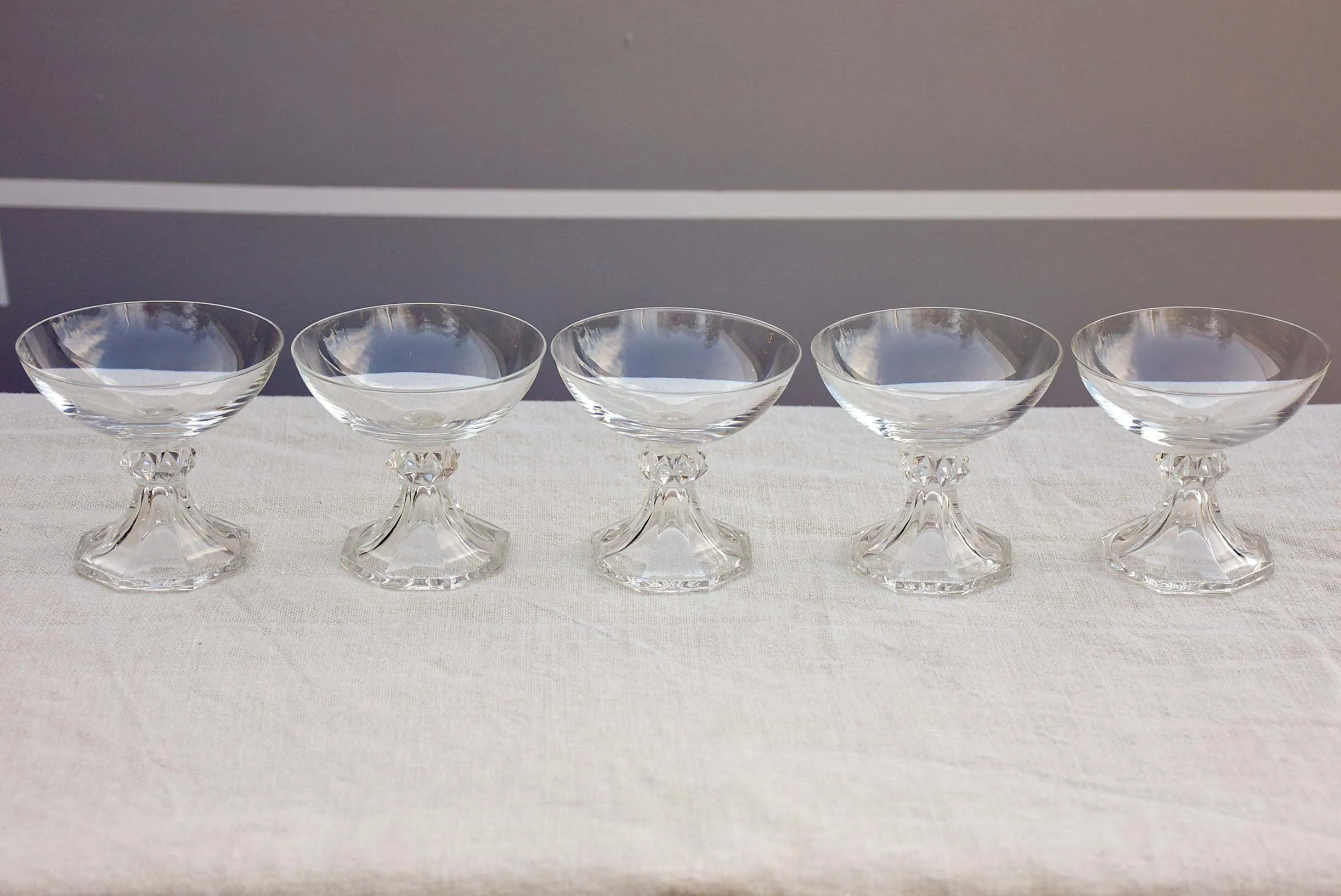 Ten vintage crystal champagne cups