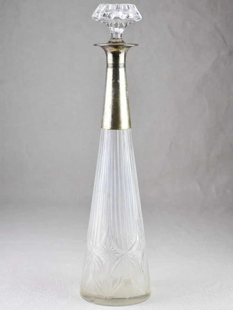 Unusual tall French carafe with silver plate detail 16½"